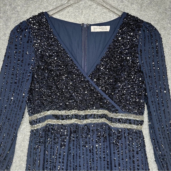 Mac Duggal Sequin Long Sleeve Midi Cocktail Dress in Midnight Blue. Sz: 14 - Picture 9 of 16